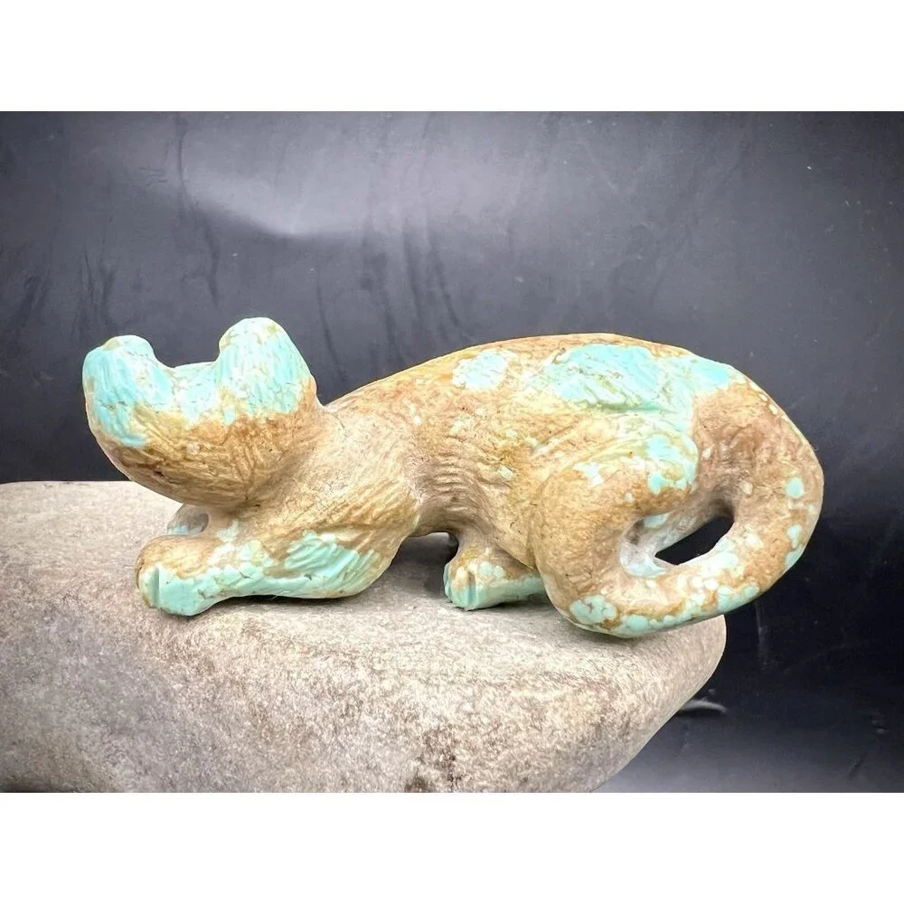 ZUNI FETISH Carved Turquoise Mountain Lion by Josh Mecale NATIVE AMERICAN - Picture 4 of 10